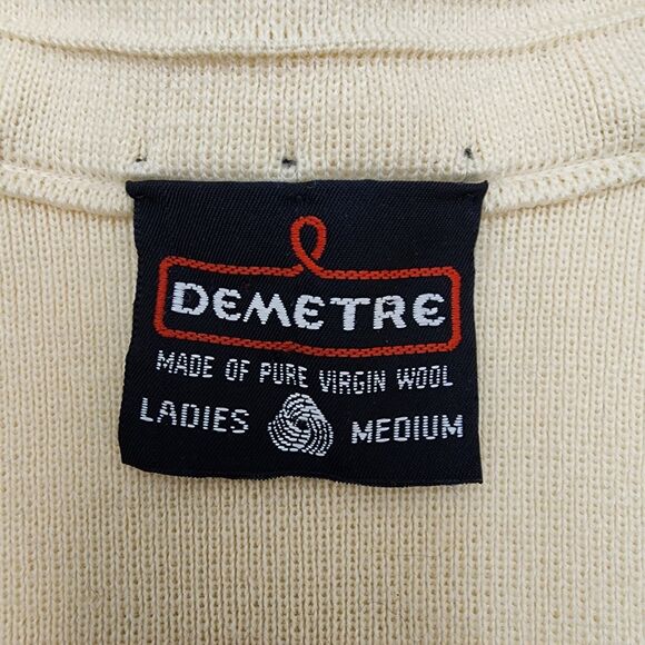 Vintage Demetre Beige 100% Virgin Wool 1/2 Zip Sweater Size M - Picture 3 of 10